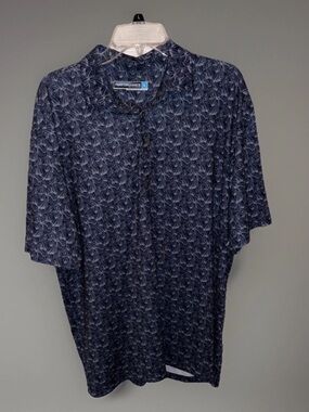 Roundtree & Yorke Performance Men Large Short Sleeve Golf Polo Shirt Blue Leaf